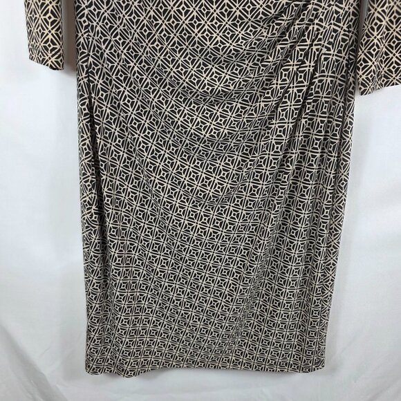 Lauren Ralph Lauren Ruched Sheath Dress Women's Size 16 Black & Tan Geo Print - Picture 8 of 15